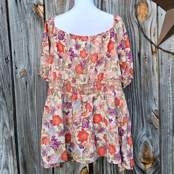 Puff Sleeve Babydoll Top Torrid Plus Size 4X Floral Print Eyelet Smocked Corset - Picture 3 of 9